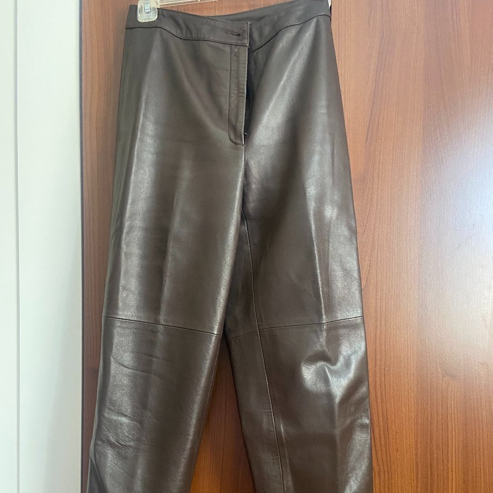 GENUINE LEATHER PANTS Petite Talbots choco brown FOR SALE (NEW)
